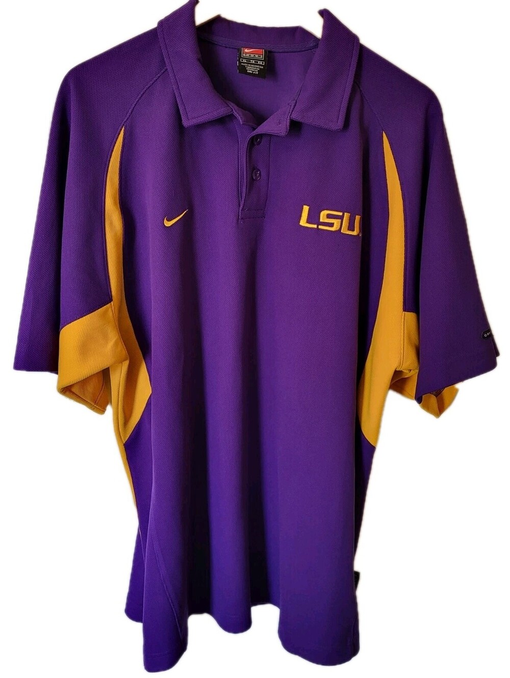 Nike Team LSU Tigers Polo Shirt Mens Size XL Golf Purple Football Dri-Fit EUC